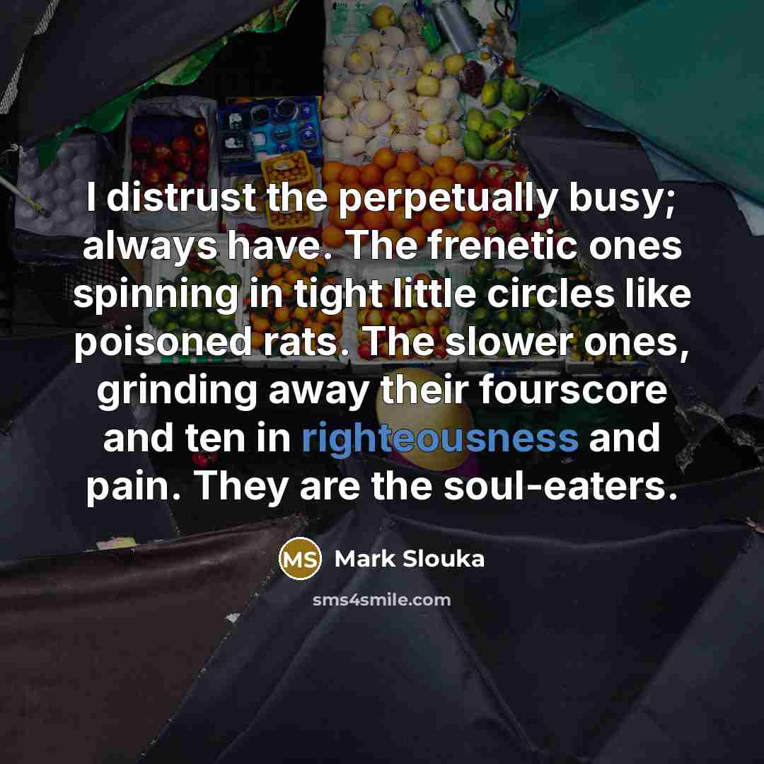 “I distrust the perpetually busy; always have. The frenetic ones…” quote by Mark Slouka