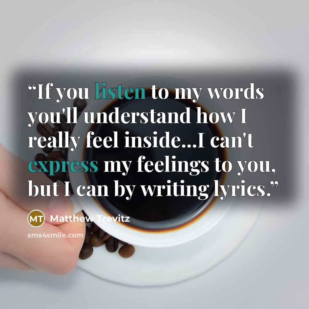 “If you listen to my words you'll understand how I really feel inside...I can't express my feelings to you, but I can by writing lyrics.” quote by Matthew Trevitz