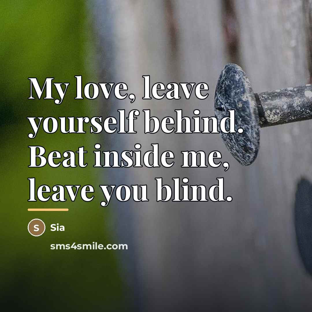 “My love, leave yourself behind. Beat inside me, leave you…” quote by Sia