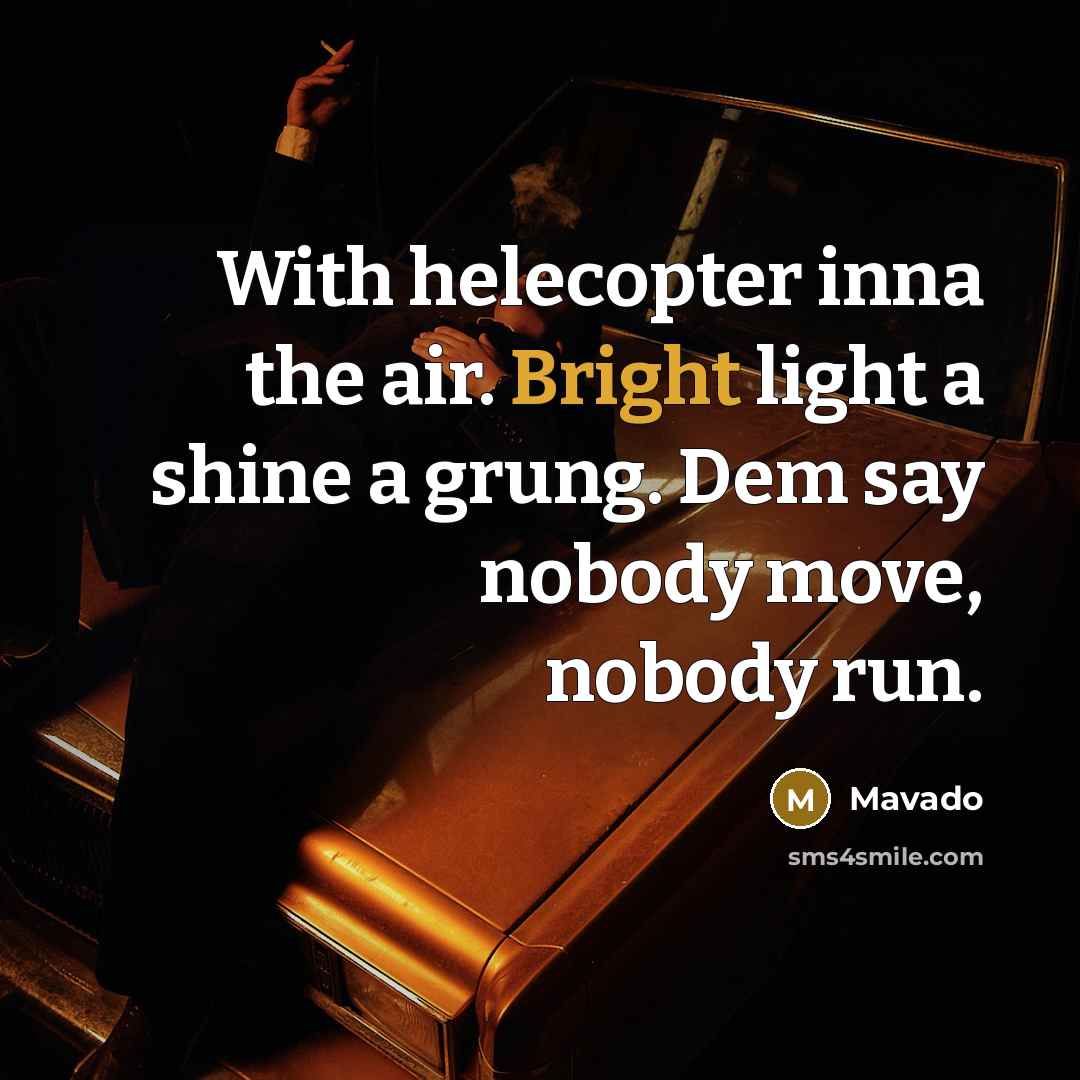 “With helecopter inna the air. Bright light a shine a grung. Dem say nobody move, nobody run.” quote by Mavado
