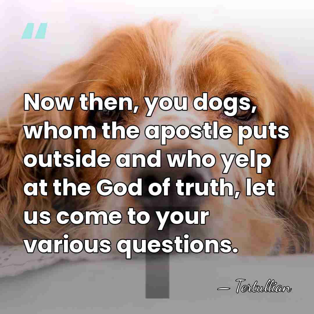 Now then, you dogs, whom the apostle puts outside and who yelp&hellip; - Tertullian