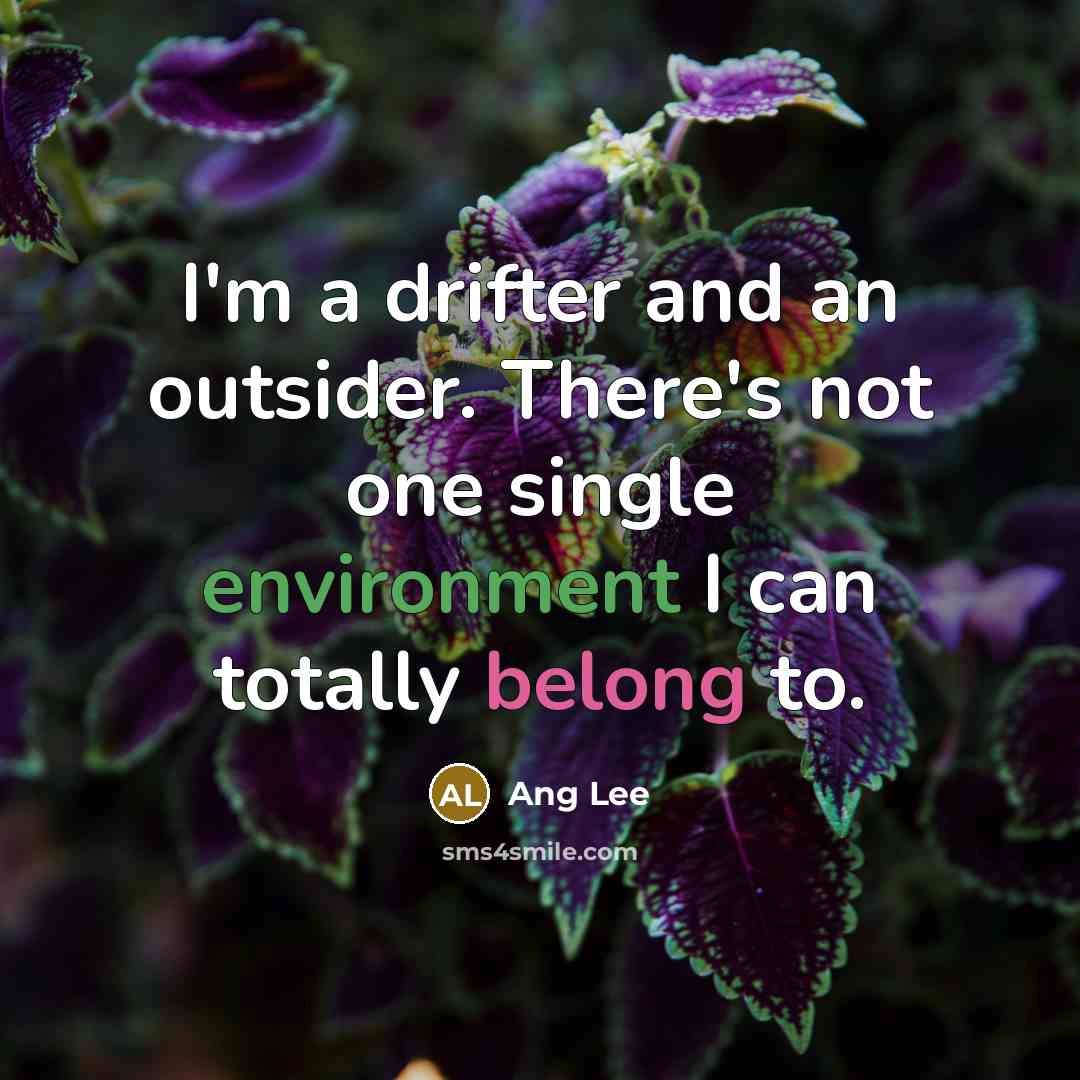 “I'm a drifter and an outsider. There's not one single environment I can totally belong to.” quote by Ang Lee