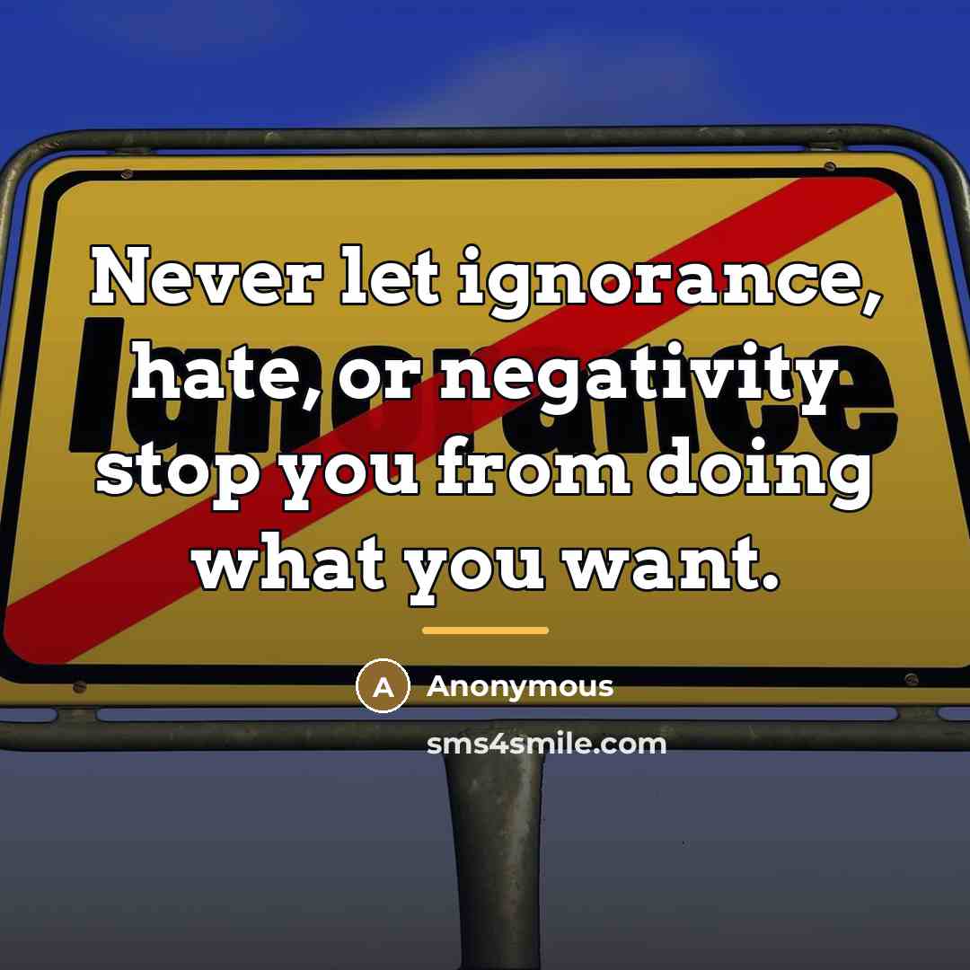 “Never let ignorance, hate, or negativity stop you from doing…” quote by Anonymous