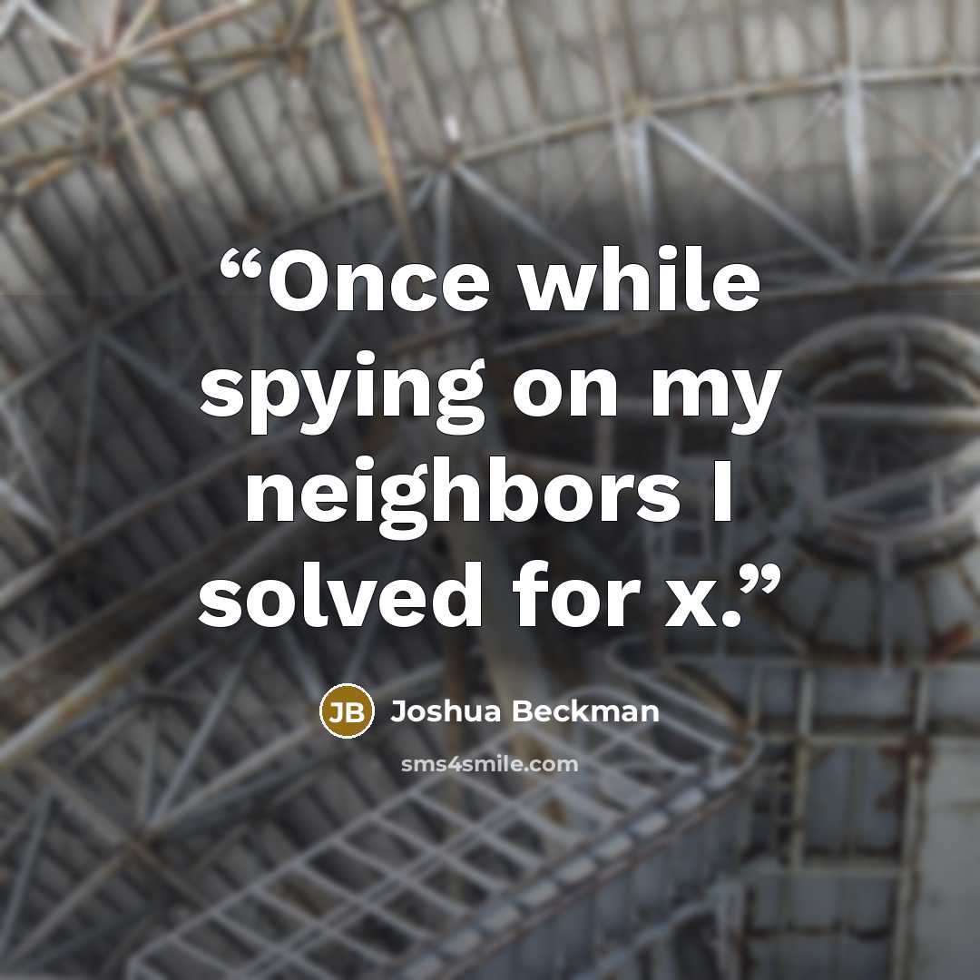 “Once while spying on my neighbors I solved for x.” quote by Joshua Beckman