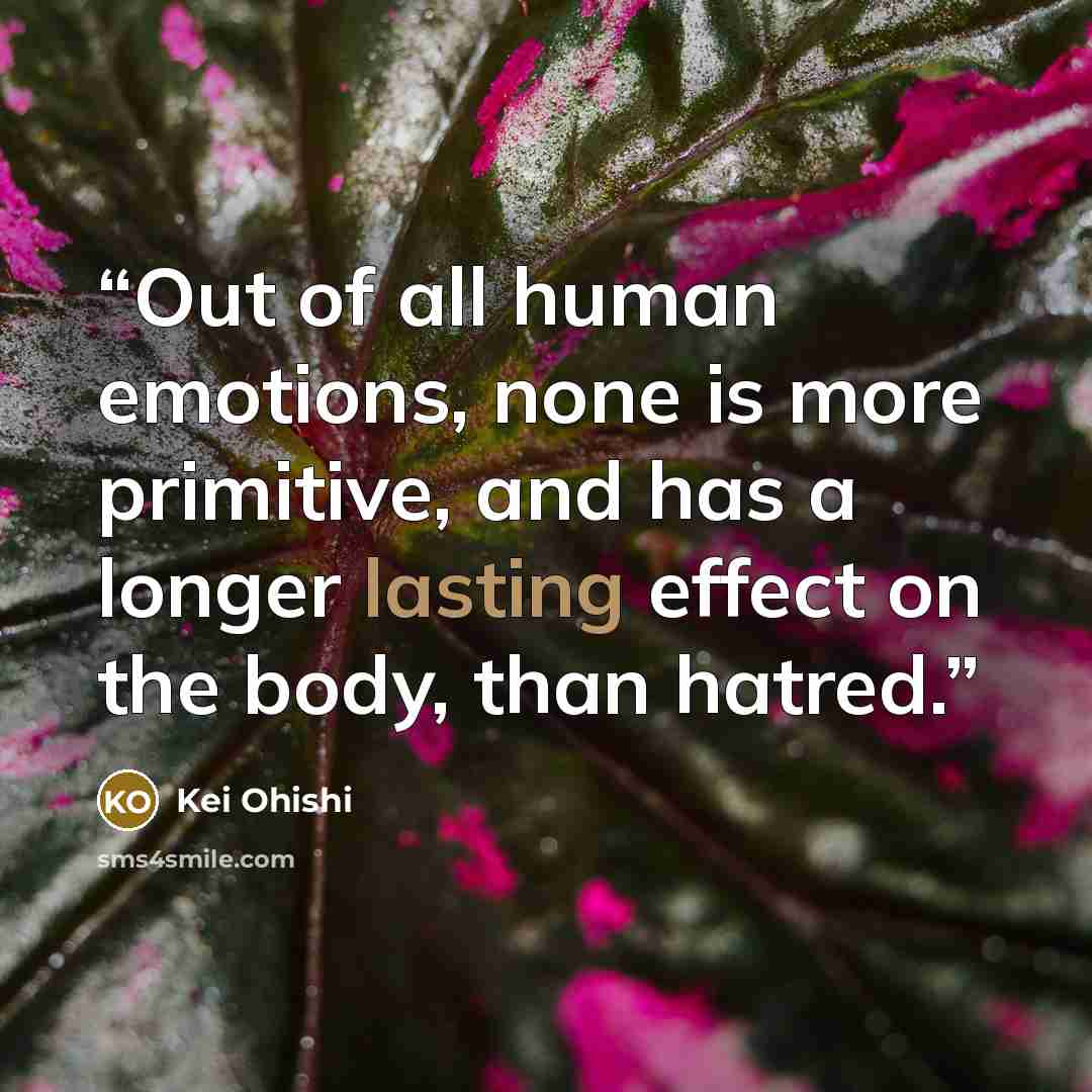 “Out of all human emotions, none is more primitive, and has a longer lasting effect on the body, than hatred.” quote by Kei Ohishi