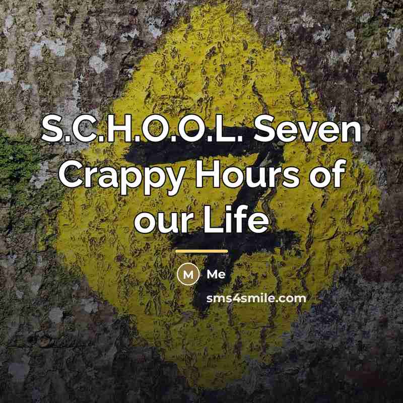“S.C.H.O.O.L. Seven Crappy Hours of our Life…” quote by Me