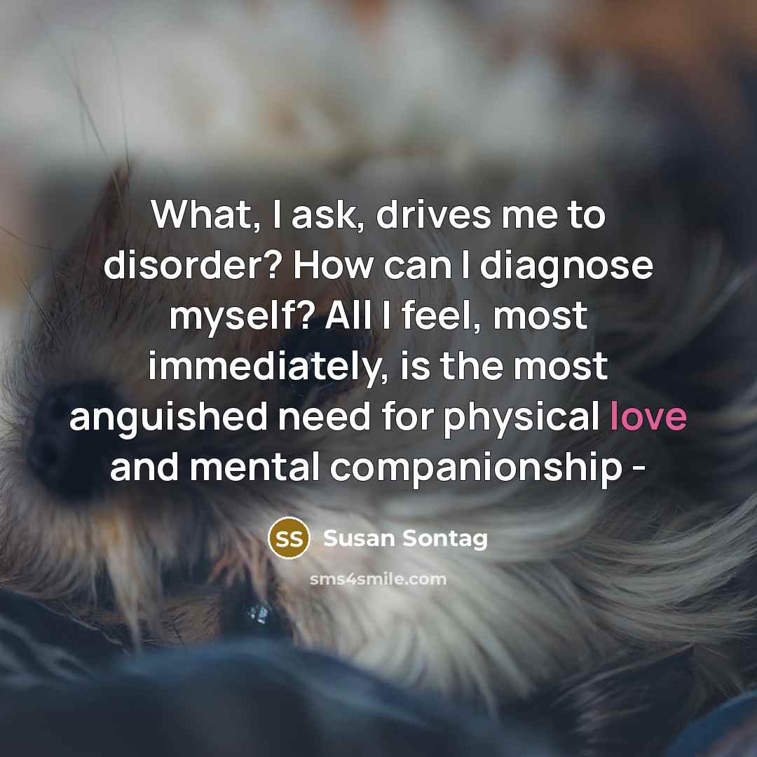 “What, I ask, drives me to disorder? How can I…” quote by Susan Sontag