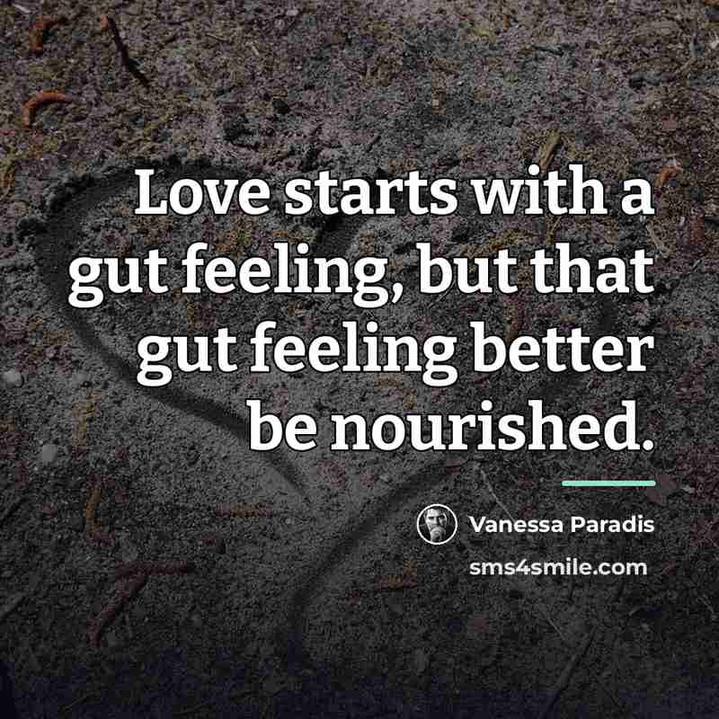 “Love starts with a gut feeling, but that gut feeling…” quote by Vanessa Paradis