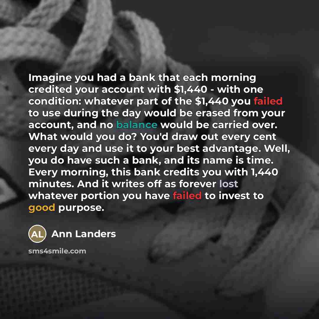 “Imagine you had a bank that each morning credited your…” quote by Ann Landers