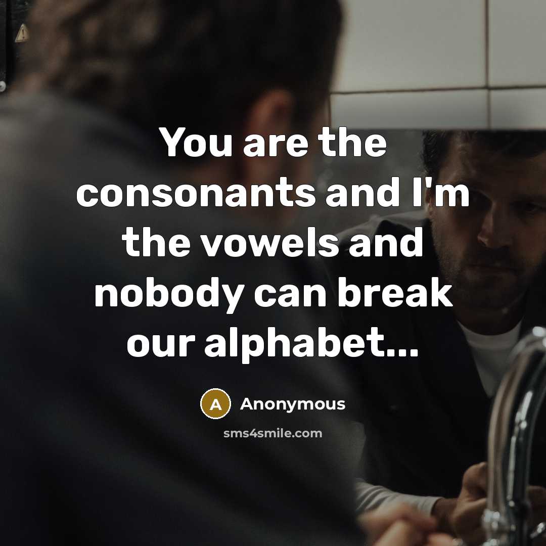 “You are the consonants and I'm the vowels and nobody can break our alphabet...” quote by Anonymous