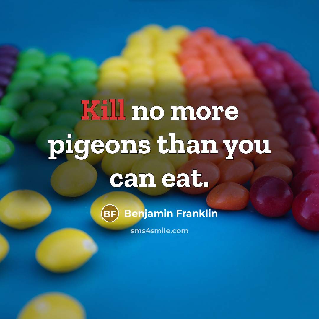 “Kill no more pigeons than you can eat.…” quote by Benjamin Franklin