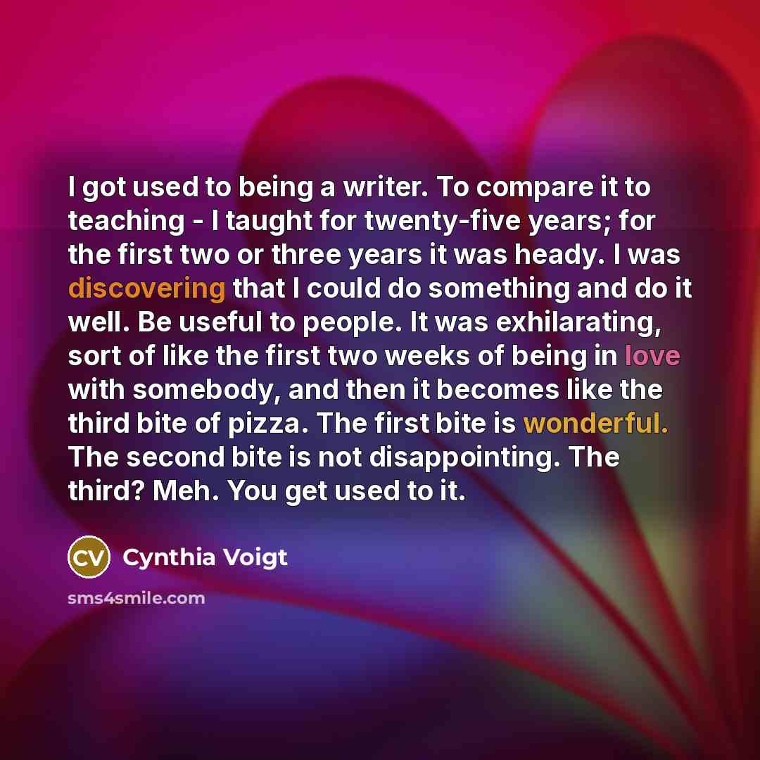 “I got used to being a writer. To compare it…” quote by Cynthia Voigt