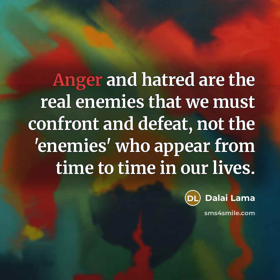 “Anger and hatred are the real enemies that we must…” quote by Dalai Lama