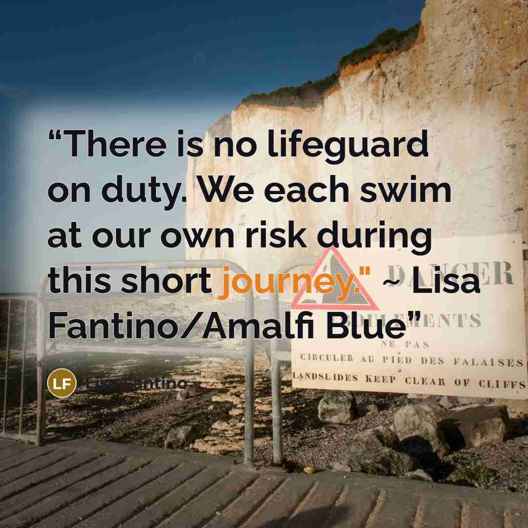 “There is no lifeguard on duty. We each swim at our own risk during this short journey." ~ Lisa Fantino/Amalfi Blue” quote by Lisa Fantino