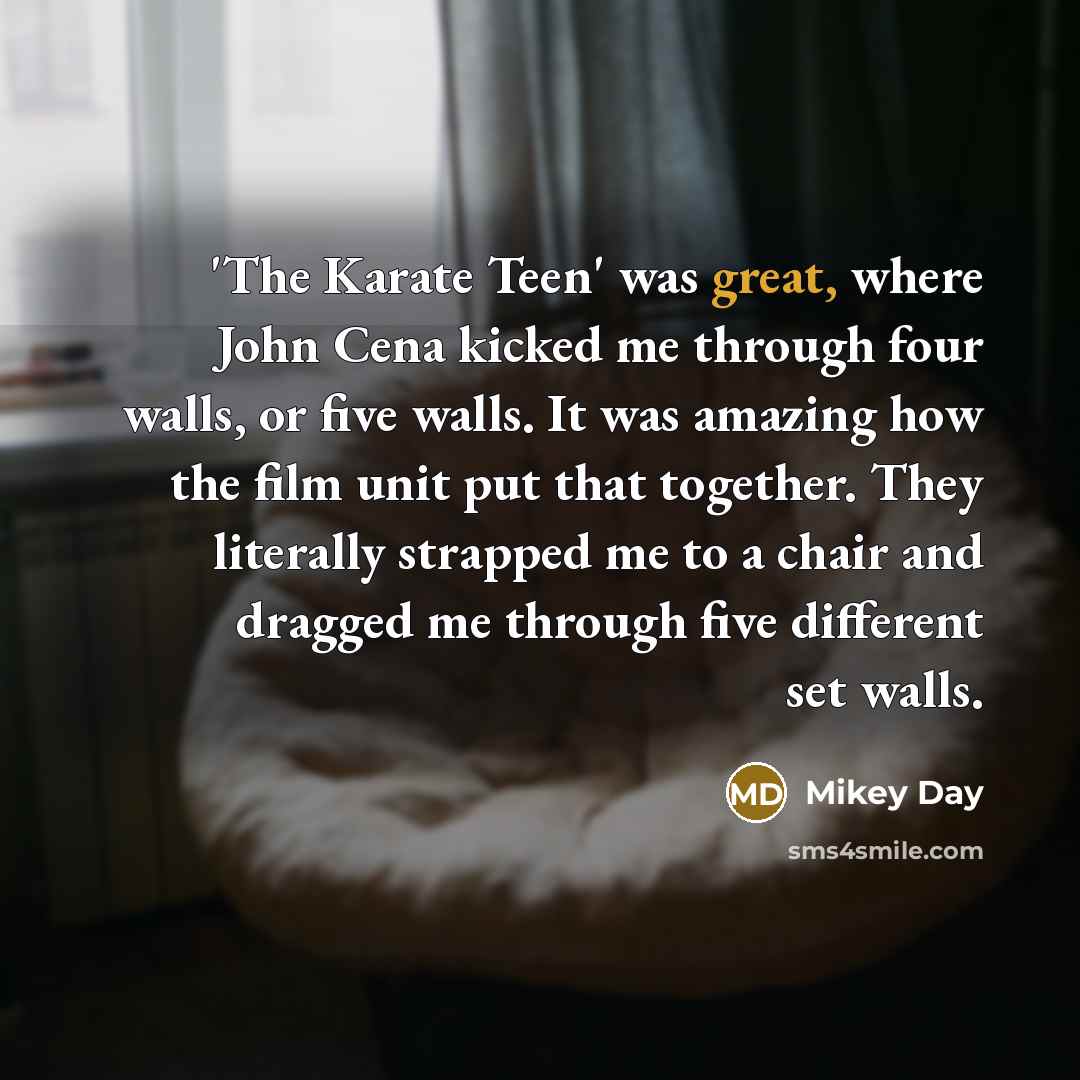 “'The Karate Teen' was great, where John Cena kicked me…” quote by Mikey Day