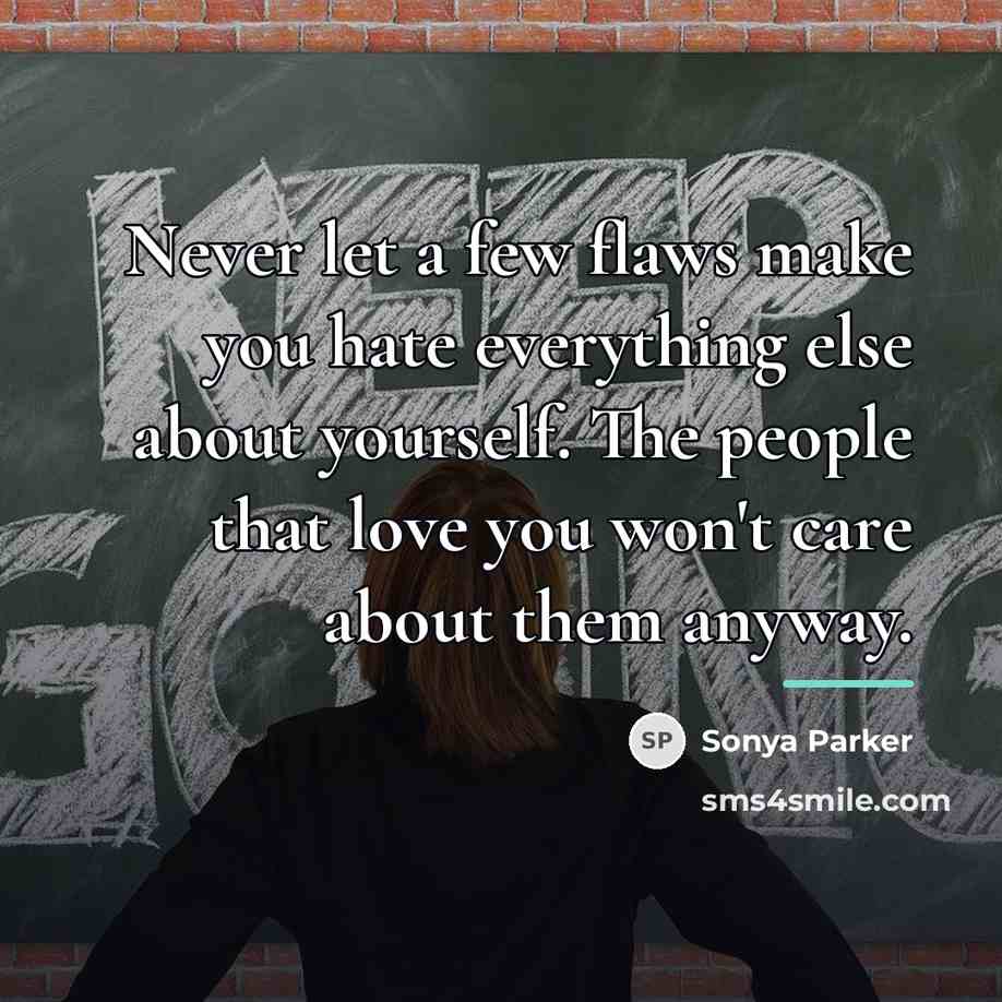 “Never let a few flaws make you hate everything else…” quote by Sonya Parker
