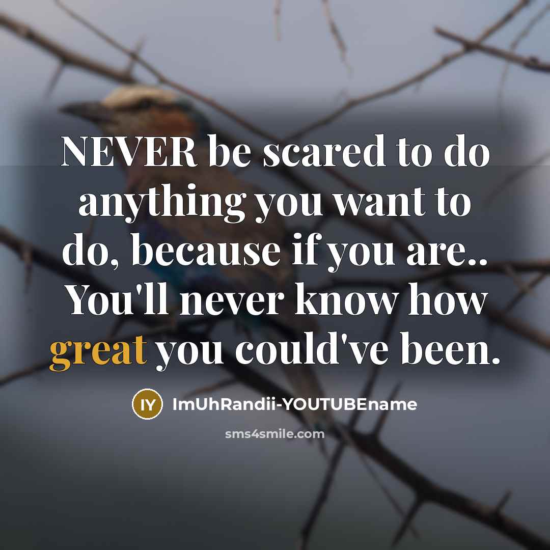 “NEVER be scared to do anything you want to do, because if you are.. You'll never know how great you could've been.” quote by ImUhRandii-YOUTUBEname