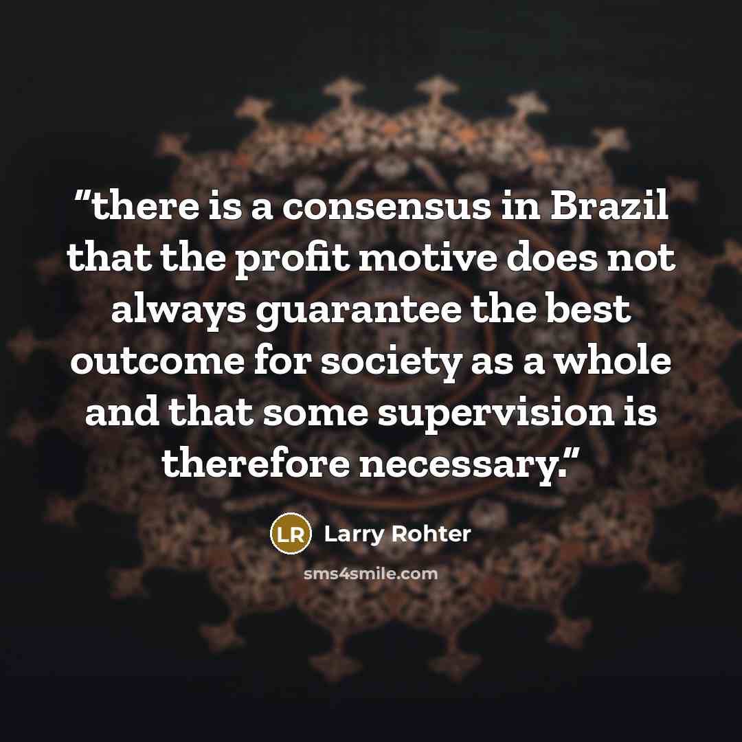 “there is a consensus in Brazil that the profit motive does not always guarantee the best outcome for society as a whole and that some supervision is therefore necessary.” quote by Larry Rohter