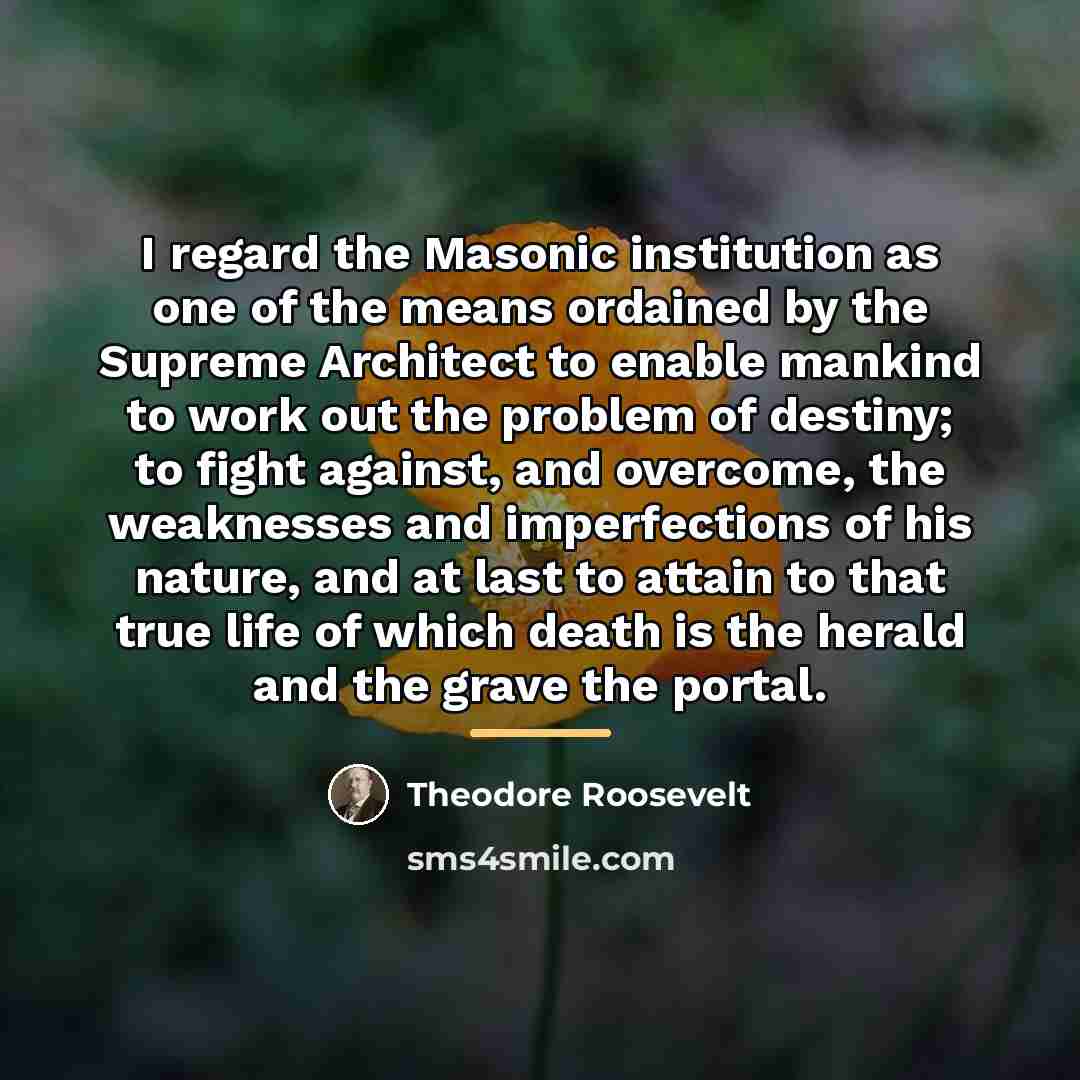 “I regard the Masonic institution as one of the means…” quote by Theodore Roosevelt