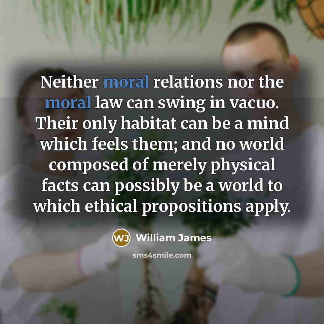 “Neither moral relations nor the moral law can swing in…” quote by William James