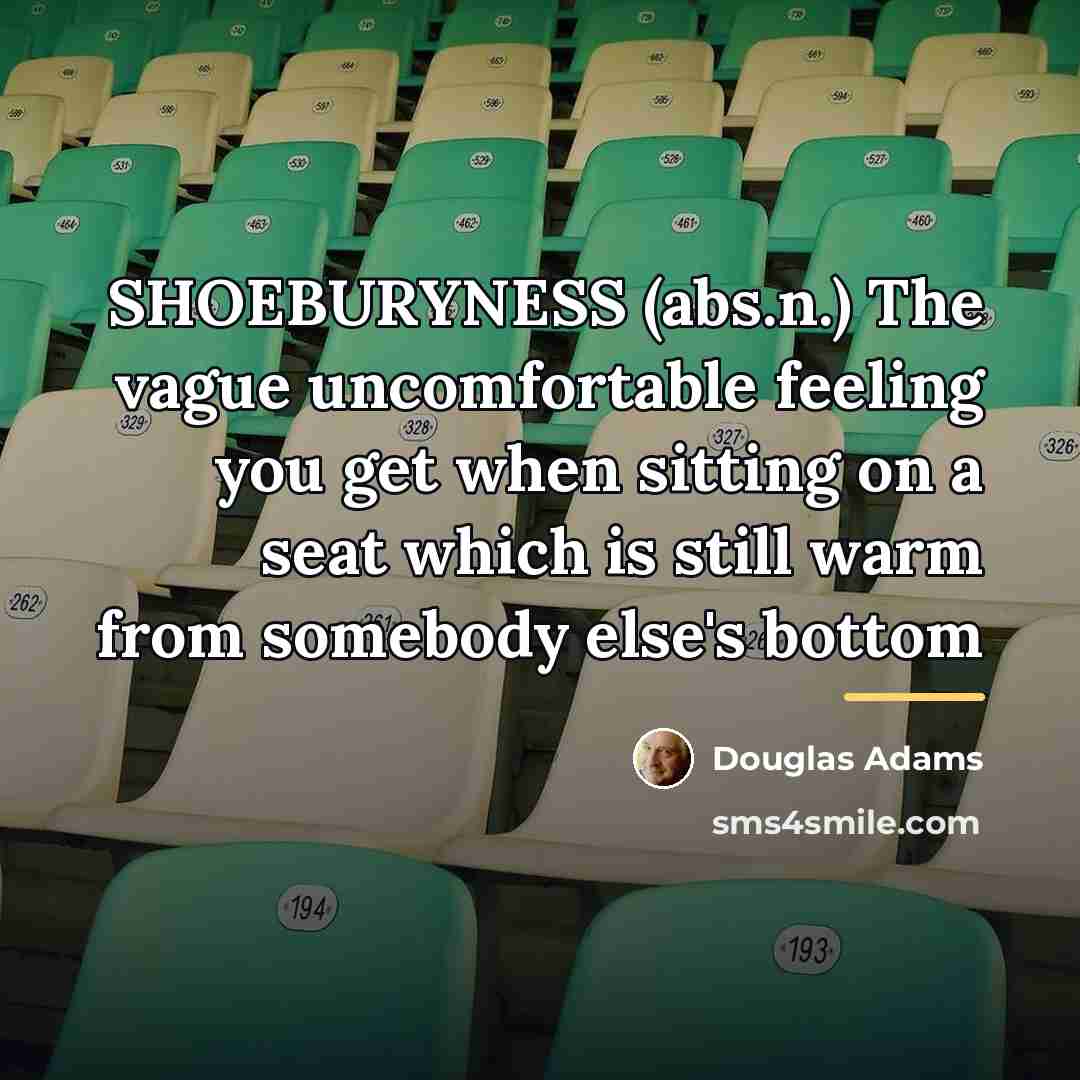 “SHOEBURYNESS (abs.n.) The vague uncomfortable feeling you get when sitting…” quote by Douglas Adams