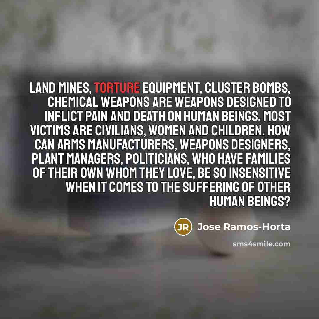 “Land mines, torture equipment, cluster bombs, chemical weapons are weapons…” quote by Jose Ramos-Horta