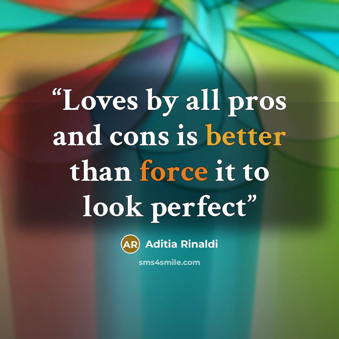 “Loves by all pros and cons is better than force it to look perfect” quote by Aditia Rinaldi