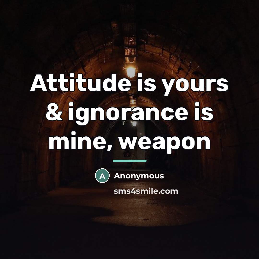 “Attitude is yours & ignorance is mine, weapon…” quote by Anonymous