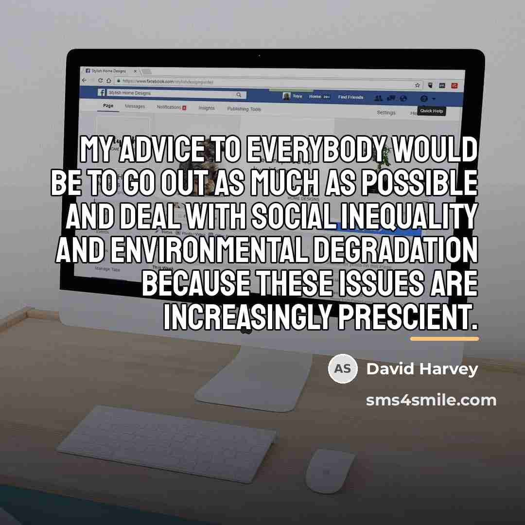 “My advice to everybody would be to go out as…” quote by David Harvey