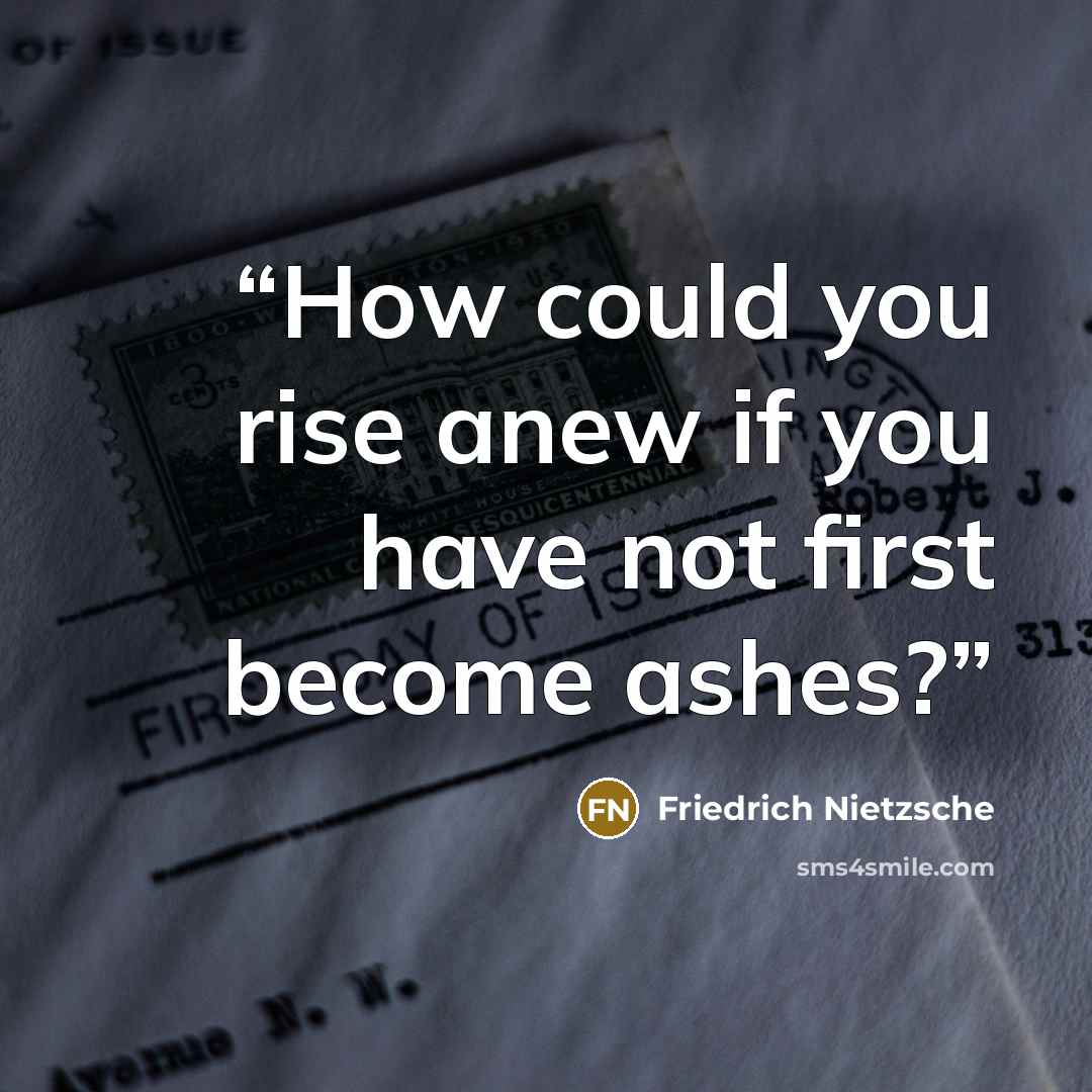 “How could you rise anew if you have not first become ashes?” quote by Friedrich Nietzsche
