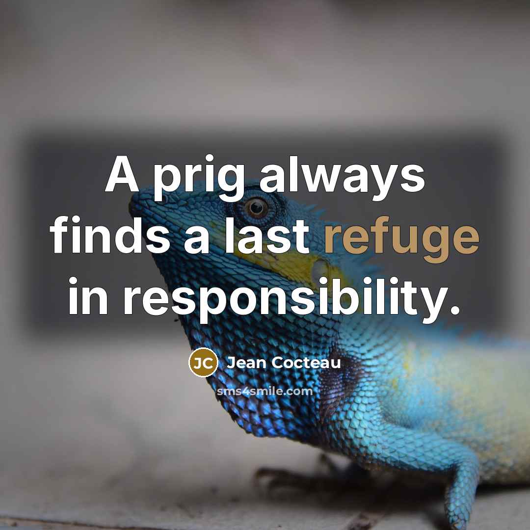 “A prig always finds a last refuge in responsibility.” quote by Jean Cocteau