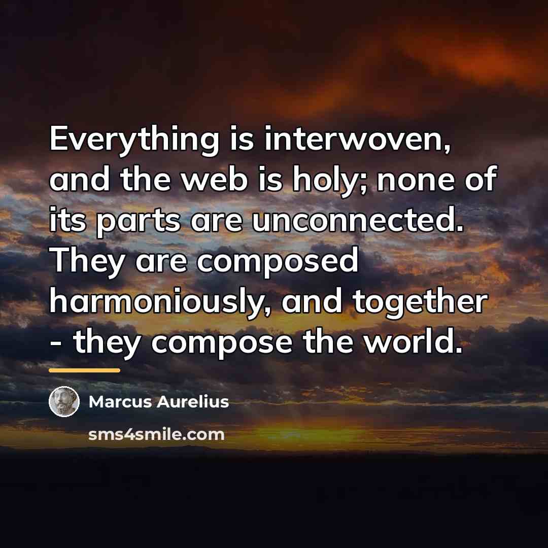“Everything is interwoven, and the web is holy; none of…” quote by Marcus Aurelius