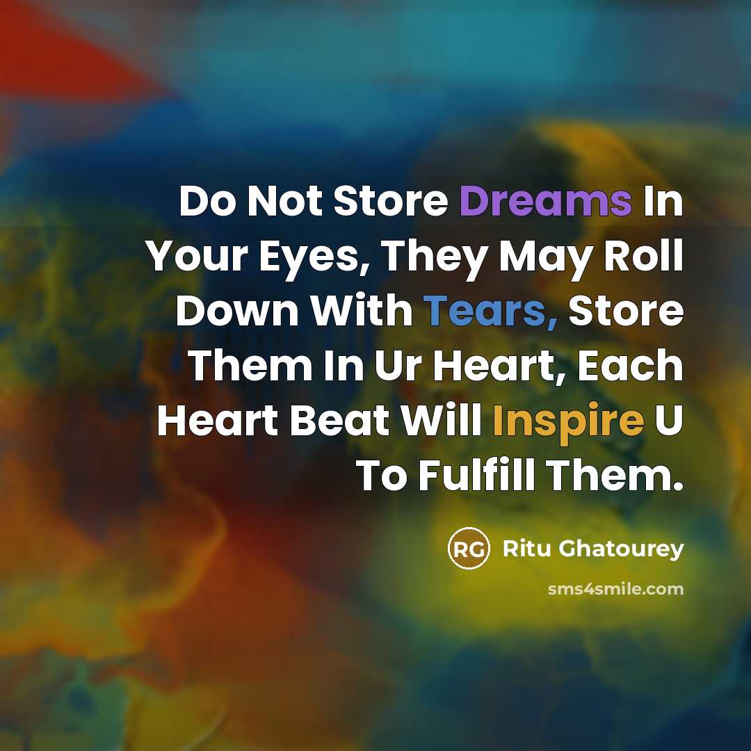 “Do Not Store Dreams In Your Eyes, They May Roll…” quote by Ritu Ghatourey