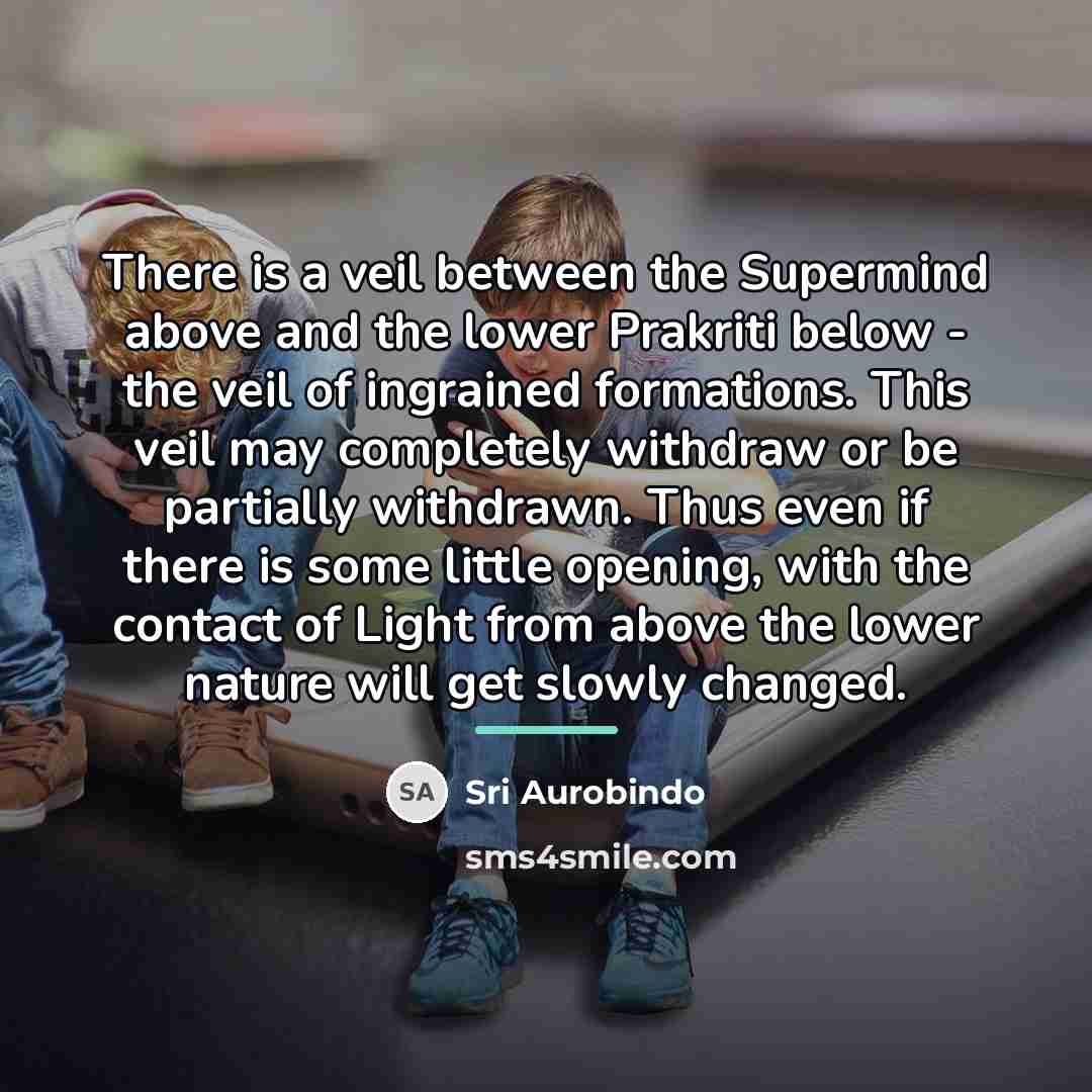 “There is a veil between the Supermind above and the…” quote by Sri Aurobindo