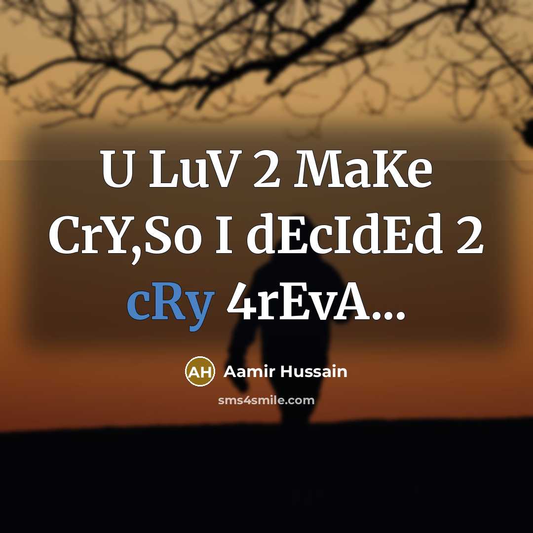 “U LuV 2 MaKe CrY,So I dEcIdEd 2 cRy 4rEvA...…” quote by Aamir Hussain