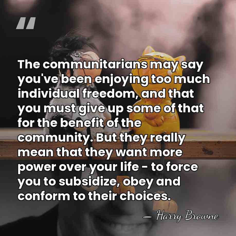 The communitarians may say you've been enjoying too much individual freedom, and&hellip; - Harry Browne