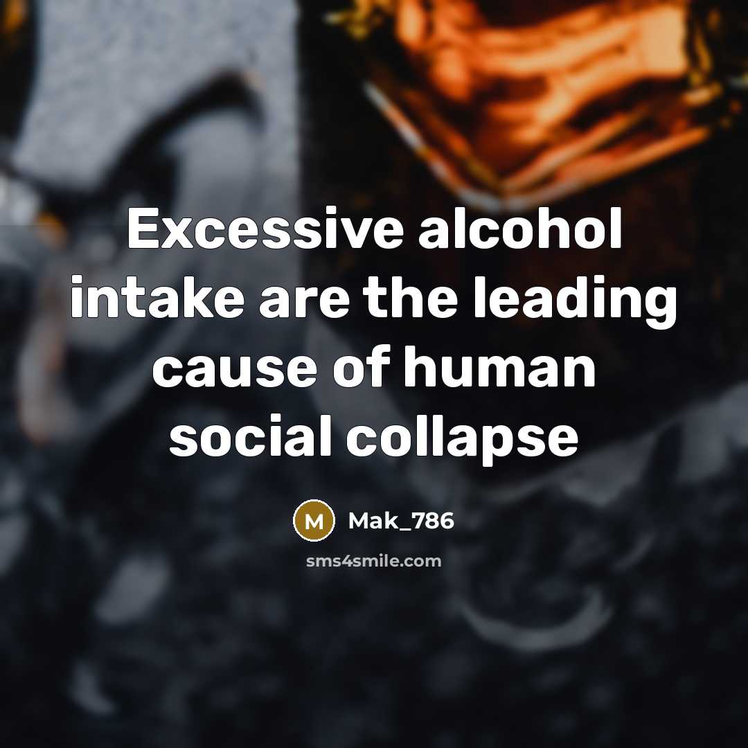 “Excessive alcohol intake are the leading cause of human social collapse” quote by Mak_786