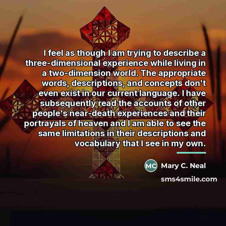 “I feel as though I am trying to describe a…” quote by Mary C. Neal