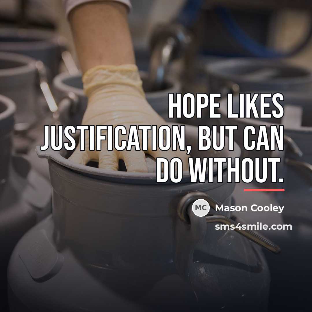 “Hope likes justification, but can do without.…” quote by Mason Cooley