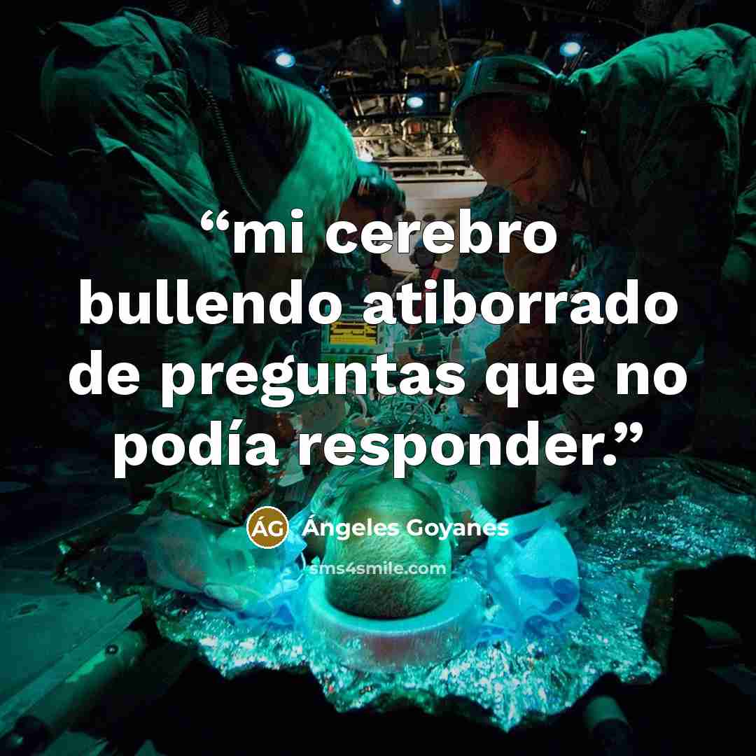 “mi cerebro bullendo atiborrado de preguntas que no podía responder.” quote by Ángeles Goyanes