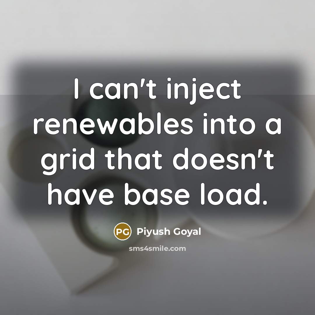 “I can't inject renewables into a grid that doesn't have…” quote by Piyush Goyal