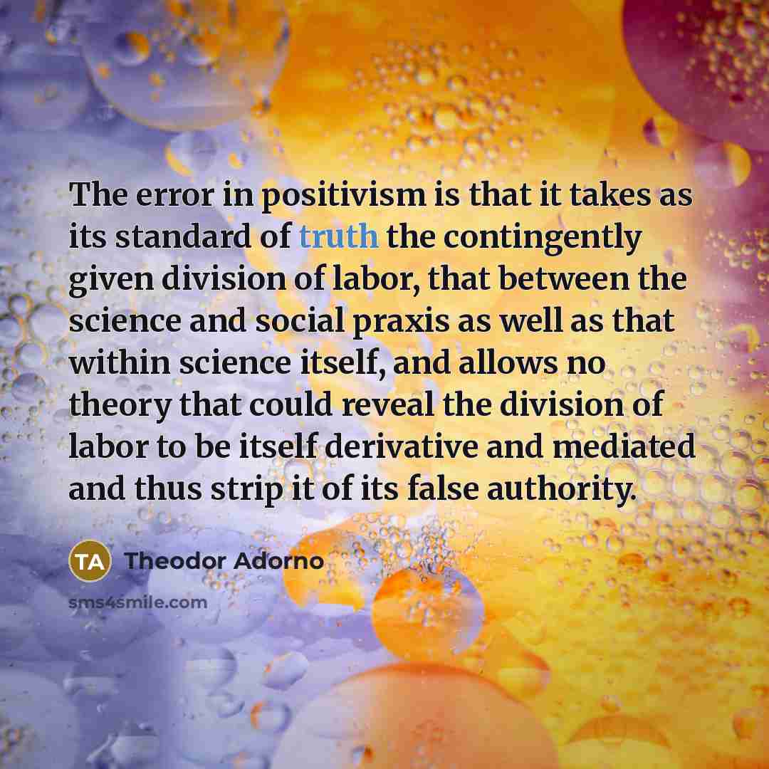 “The error in positivism is that it takes as its…” quote by Theodor Adorno
