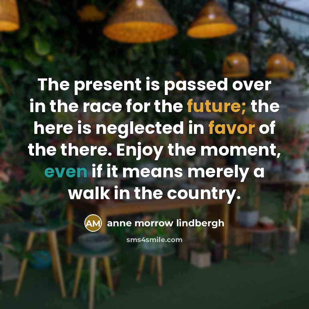 “The present is passed over in the race for the…” quote by Anne Morrow Lindbergh