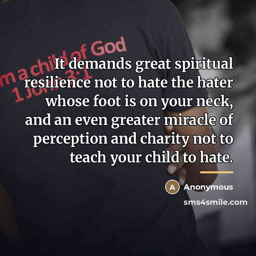 “It demands great spiritual resilience not to hate the hater…” quote by Anonymous