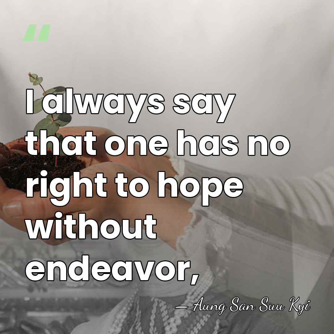 I always say that one has no right to hope without endeavor, - Aung San Suu Kyi