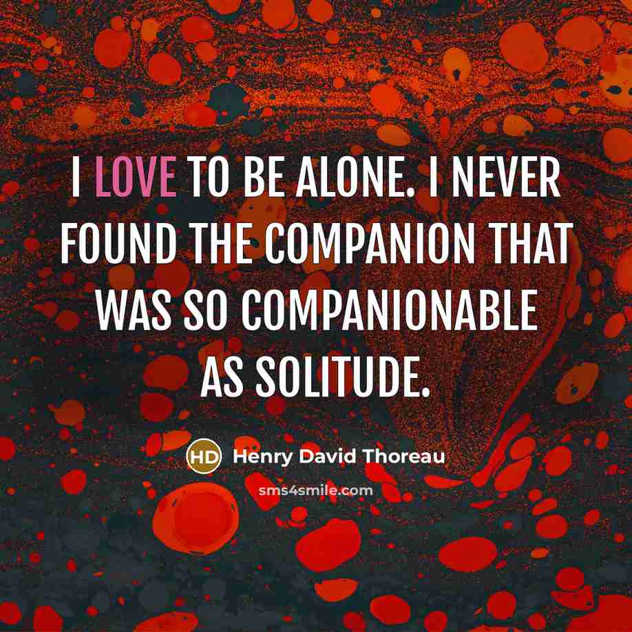 “I love to be alone. I never found the companion…” quote by Henry David Thoreau