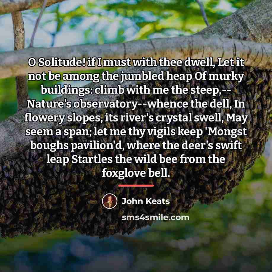 “O Solitude! if I must with thee dwell, Let it…” quote by John Keats