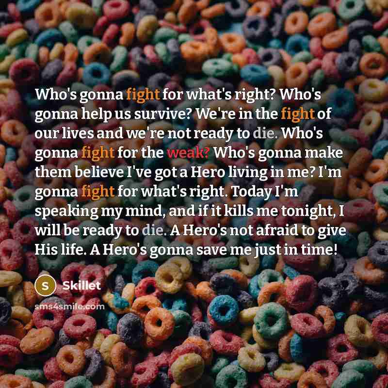 “Who's gonna fight for what's right? Who's gonna help us…” quote by Skillet