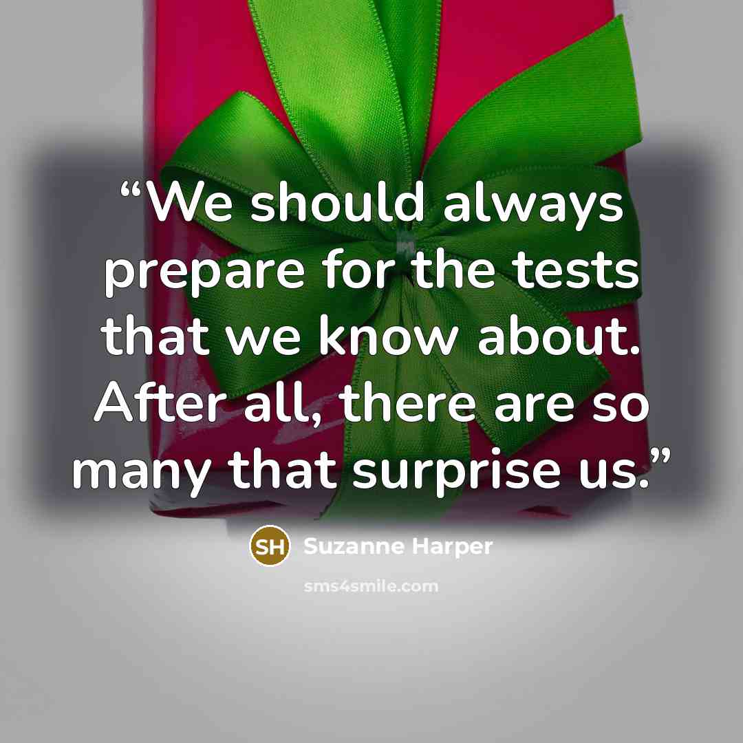 “We should always prepare for the tests that we know about. After all, there are so many that surprise us.” quote by Suzanne Harper