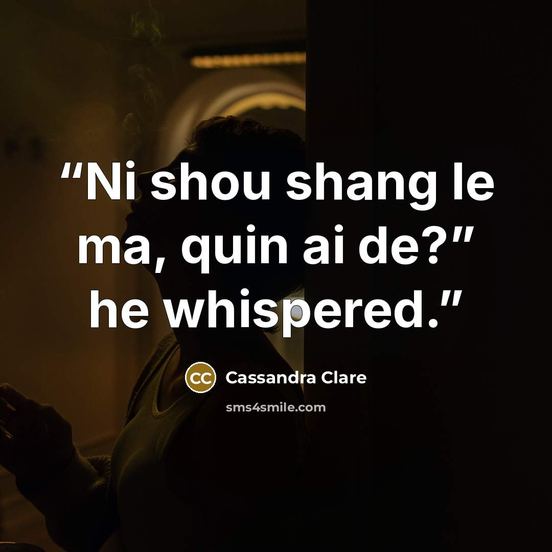“Ni shou shang le ma, quin ai de?” he whispered.” quote by Cassandra Clare